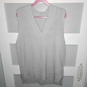 Light Gray V-Neck Knit Sweater Vest